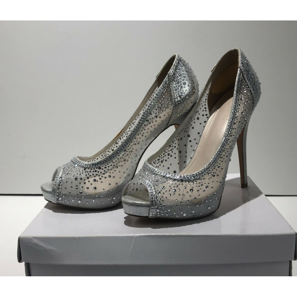 David's Bridal Dreama Silver Size 9 Peep Toe Heels